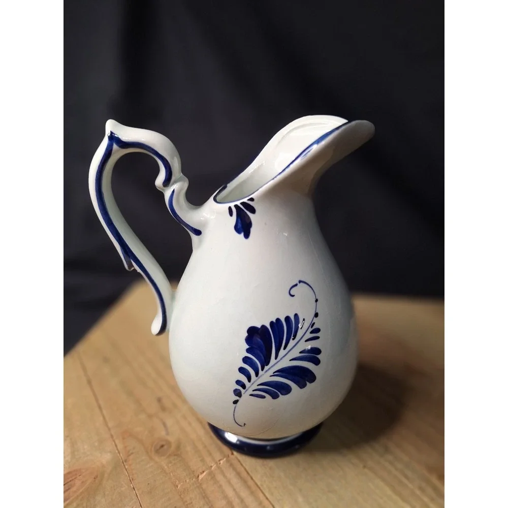 Delft Madfin Holland Blue White Windmill Pitcher Handpainted Vintage Ceramic 6+